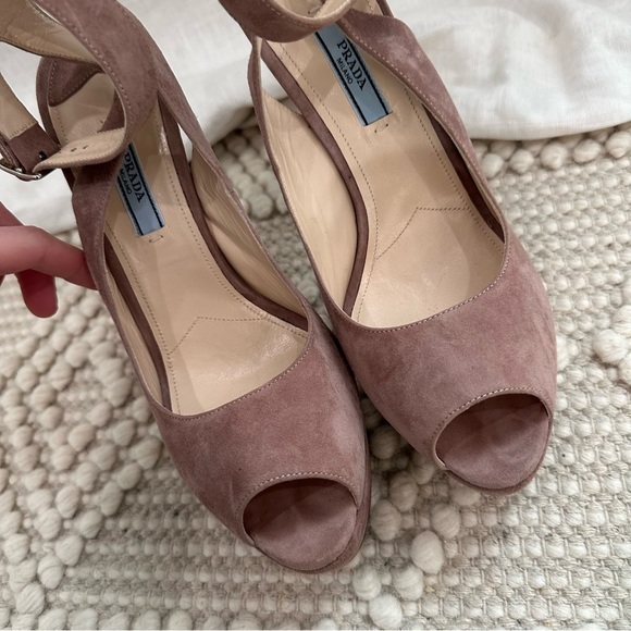 Prada suede ankle strap platform peep toe purple high heels - Picture 9 of 11